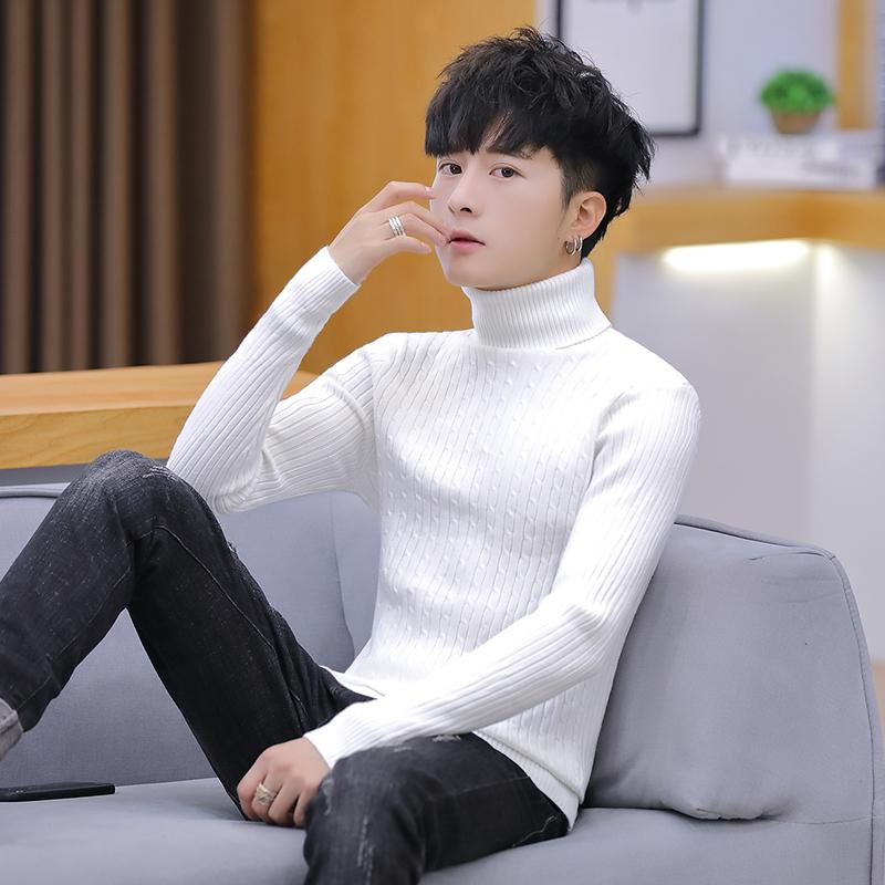 

Knitting Wool Sweaters Winter Men's Youth In Warm Cashmere Basic Bottoming Shirt Male Casual Pullover Coats Slim Fit Turtleneck, Beige