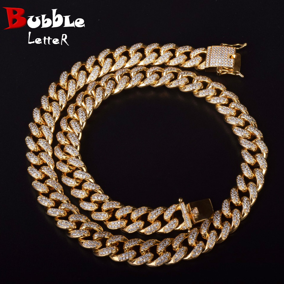 

12MM Iced-Out Cuban Chain Necklace for Men Material Copper Cubic Zircon Hip Hop Rock Streer