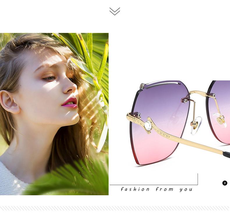 

Sunglasses High End Rhinestone Diamond Square Metal Rimless Frames Women Gradient UV400 Glasses