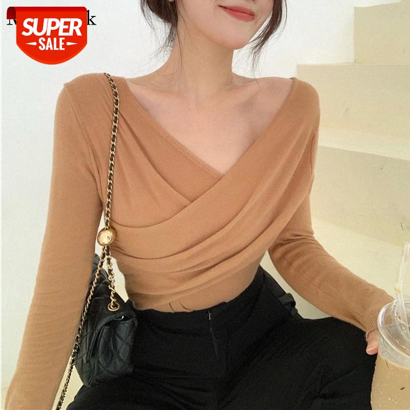 

New Arrival Slash Neck Short Solid Shirt Blouses Women Office Long Sleeve Shirt Tops Cross Sexy Corset Top Casual Blouse 12680 #7F4s, White