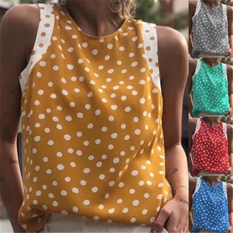 

Women 2020 Sexy Polka Dot Blouse Shirt O-Neck Sleeveless Tops Summer Fashion Ladies Chic Streetwear Top Blusa, Green
