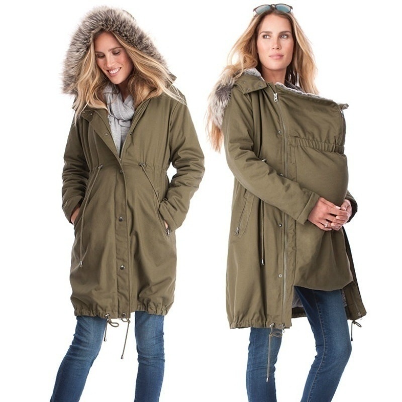 

Zogaa female winter sews warm children' fur coats motherhood fashion zipper with mid-length hood multifunctional jackets 8P4R, Army green.