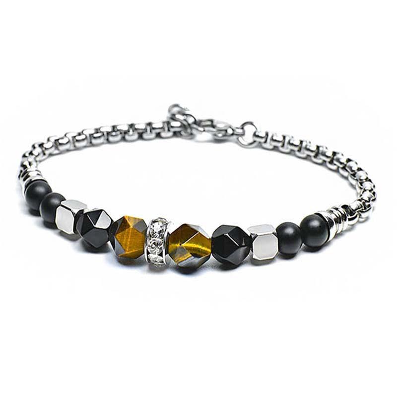 

Fashion Adjustable Natural Stone Bracelet Men Stainless Steel Charm Bracelet Male Tiger Eye Stone Jewelry Gift JS-11