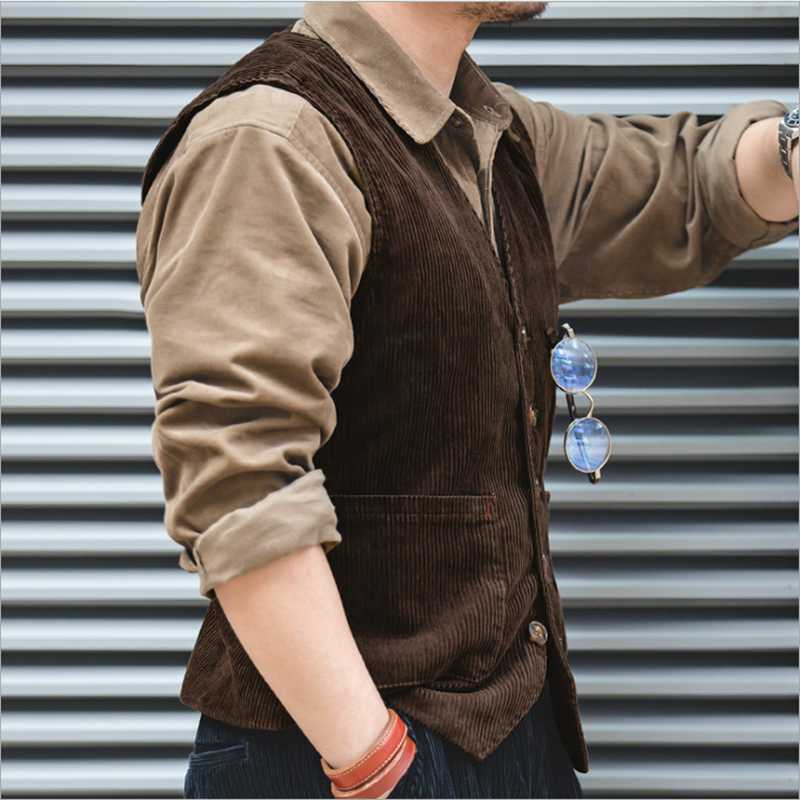 

2021AW Tooling Japanese Retro Outer Stacking Corduroy Vest Vest Amekaji Sleeveless Jacket Men, Blue