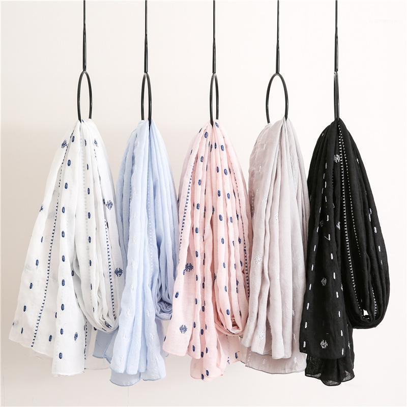 

2020 Newest Women Spot Embroidery Pattern Cotton Scarf 5 Colors 10pcs/lot1