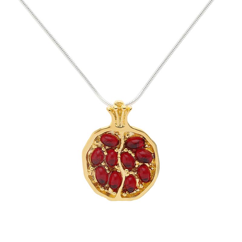 

1PC Red Pomegranate Pendant Necklace Vintage Round Gold Color CZ Stone Necklaces Woman Girl Fashion Jewelry Accessories Dropship
