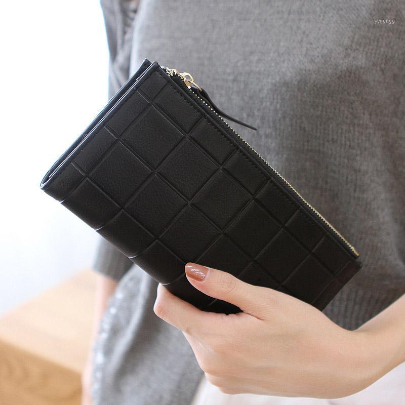 

2017 Women's Purse Fashion Women Wallet Grid Embossed PU Leather Wallets Clutch Double Zipper Female Purses Sac1, Green