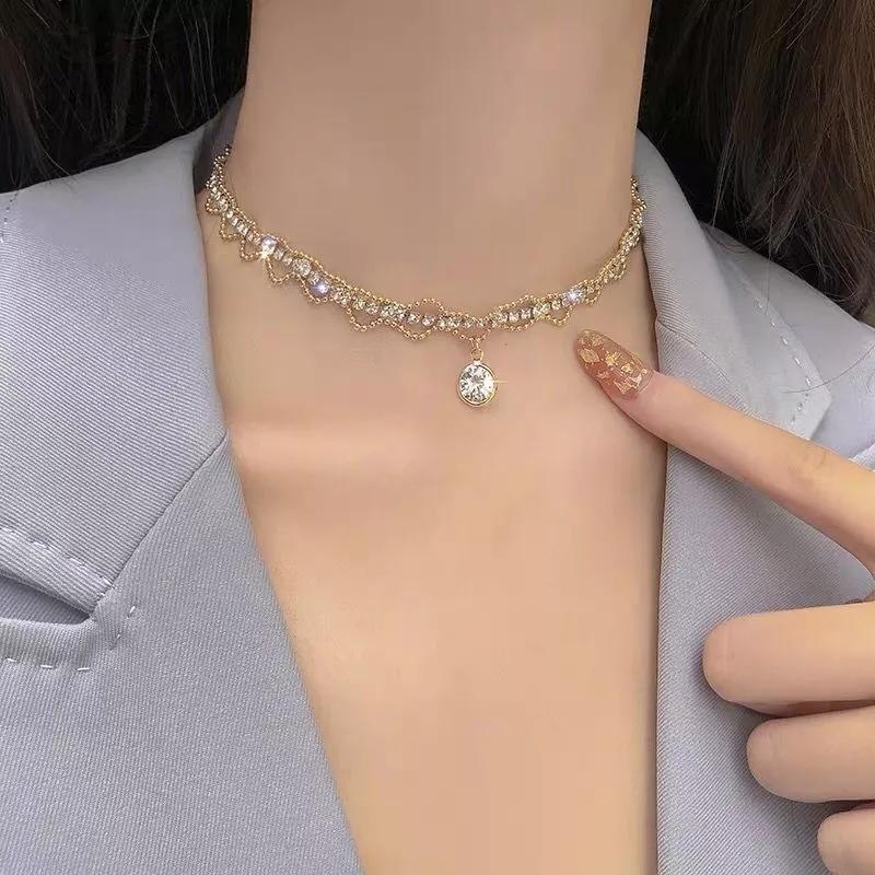 

Kpop vintage Chic gold Silver color Chain Choker crystal Necklace For Women Girls Party Wedding aesthetic office Jewelry