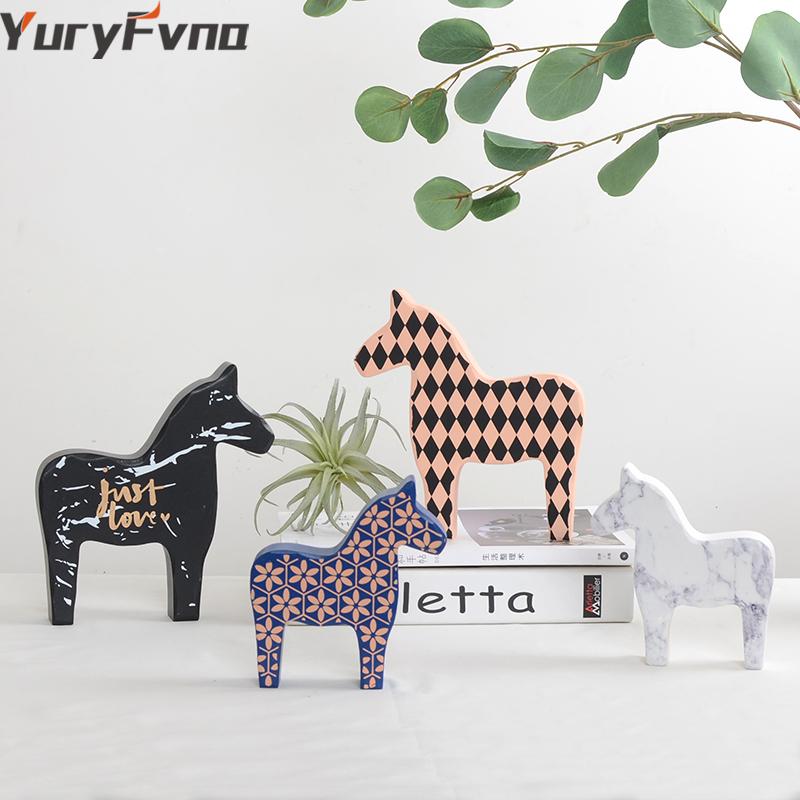 

YuryFvna Nordic Style Nursery Decoration Wooden Horse Figurine Statue Kid Children's Room Decoration Scandinavian for Room
