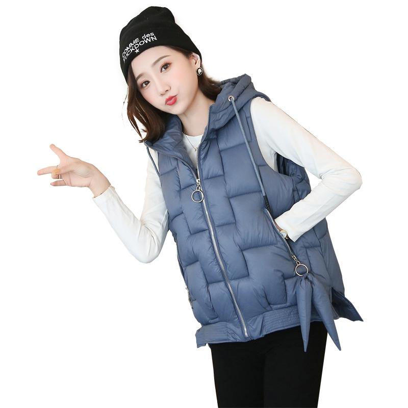 

Hooded Down Ccotton Vest Female 2020 Autumn Winter New Style Short Sleeveless Thick Warm Coat Women's Vest Waistcoat Parkas A742, Fog blue