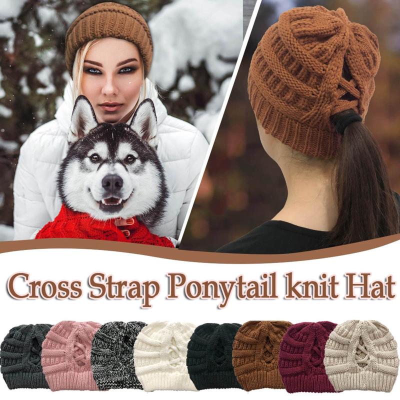 

1Pcs Women Adult Solid Stitching Outdoor Plush Hats Crochet Knit Cross Beanie Cap Keep Warm Winter Casual Solid Color Hats
