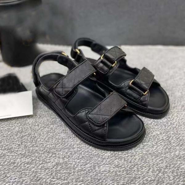 

High Quality Womens Slides Designer Women Sandals Crystal Calf leather Casual shoes quilted Platform Summer Beach Slipper 35-42 With box and, Black canvas