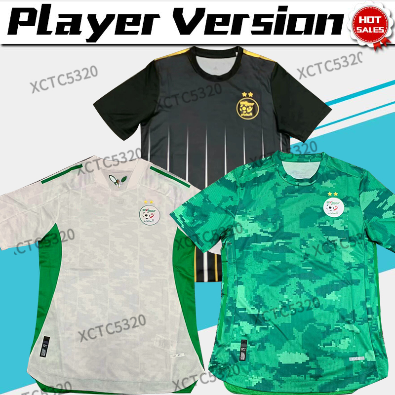 

high quality 2021 player version Algeria 2 Satrs soccer jersey MAHREZ SLIMANI Home white Away green nation football team In stock, No name no number