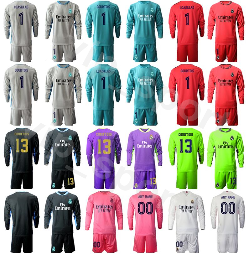

Soccer Goalie Real Madrid Long Sleeve Iker Casillas Jersey Set Goalkeeper GK Thibaut Courtois Keylor Navas Paco Buyo Football Shirt Kits, Grey