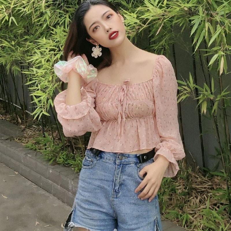 

Women Blouses Summer Korean Small Fresh Floral Shirt Slash Neck Top Puff Sleeve Short Long Sleeve Chiffon Blouse1