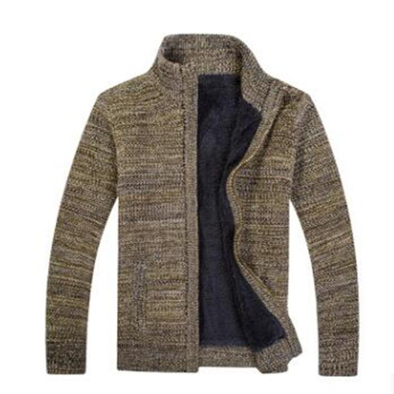 

Winter Top Men Polyester Acrylic High Collar Zipper Cardigan Sweater Outdoor Casual Thick Warm Kniting Outerwear Plus Size -3XL, No 3