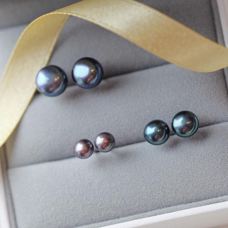 

Stud Boho Female Black Pearl Small Earring Classic Sterling Silver Earrings For Women Cute Bridal Round Wedding