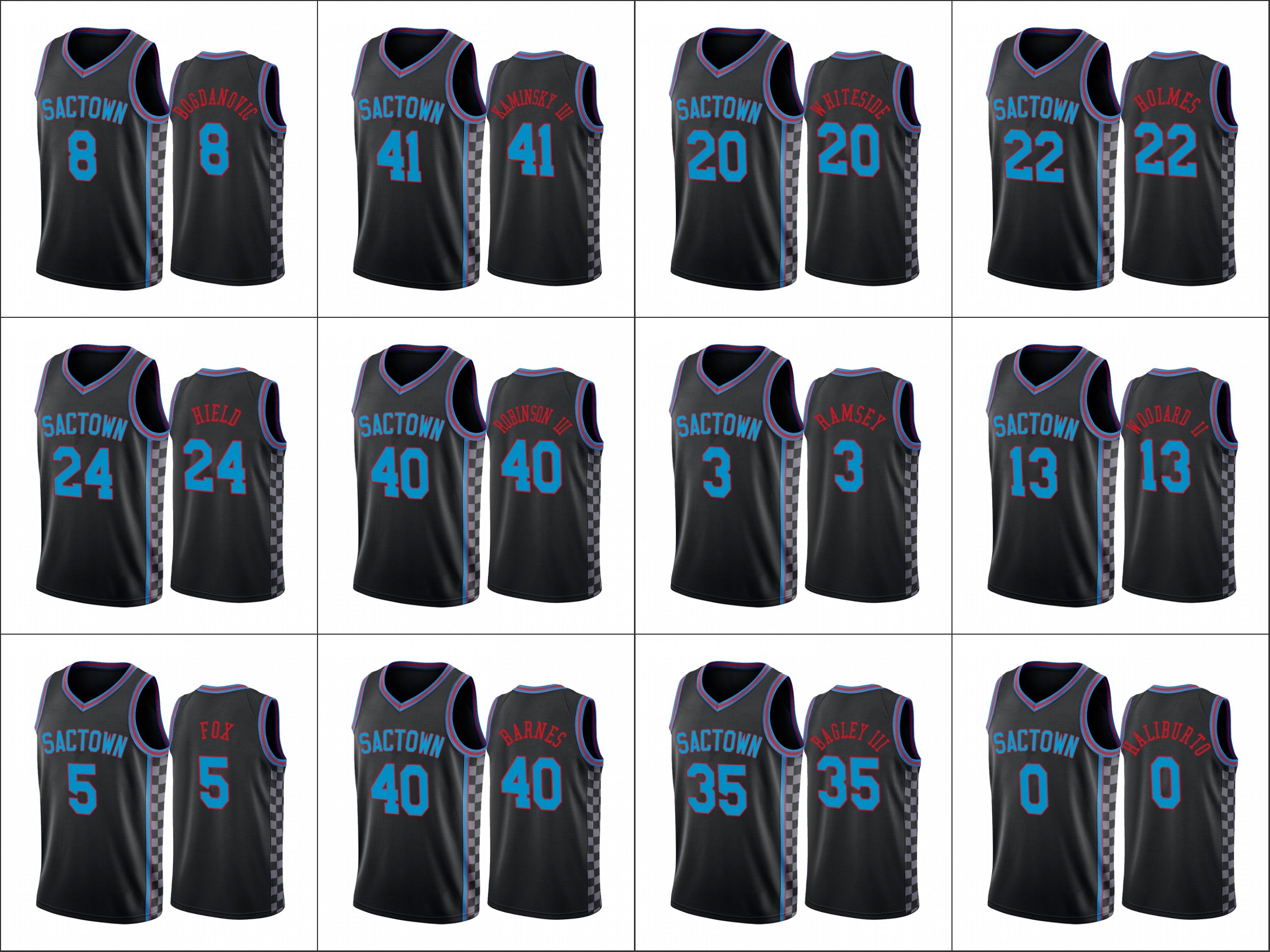 

Sacramento Kings Men De'Aaron Fox Buddy Hield Glenn Robinson Nemanja Bjelica Black City Edition Sactown 2020-21 Jersey