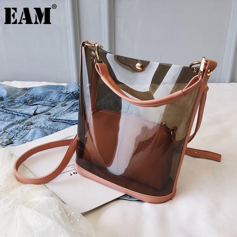 

[EAM] Women New Trend Composite Bag Bucket Transparent Personality All-match Crossbody Shoulder Bag Fashion Tide 2021 18A1138, Black