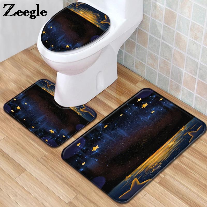 

Starry Sky Printed Bath Carpet in the Bathroom Microsoft Bath Mat U-Shaped Toilet Rug Absorbent Shower Carpet Rug