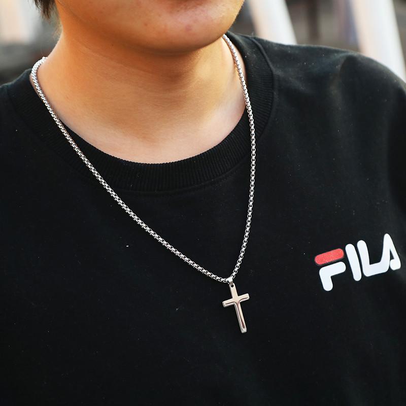 

Simple Design Retro Titanium Scripture Cross Pendant Necklace Stainless Steel Black Prayer Choker Cross Pendants For Men Colar
