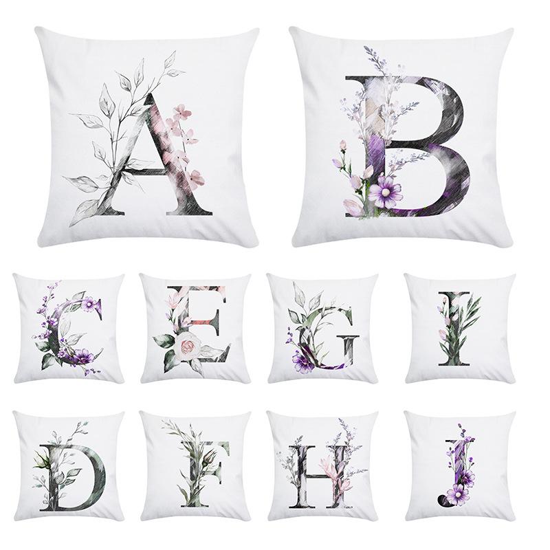 

Alphabet Decorative Throw Pillow Covers English Letters Floral Pillow Cases White Square Cushion Covers Outdoor Sofa New, 11
