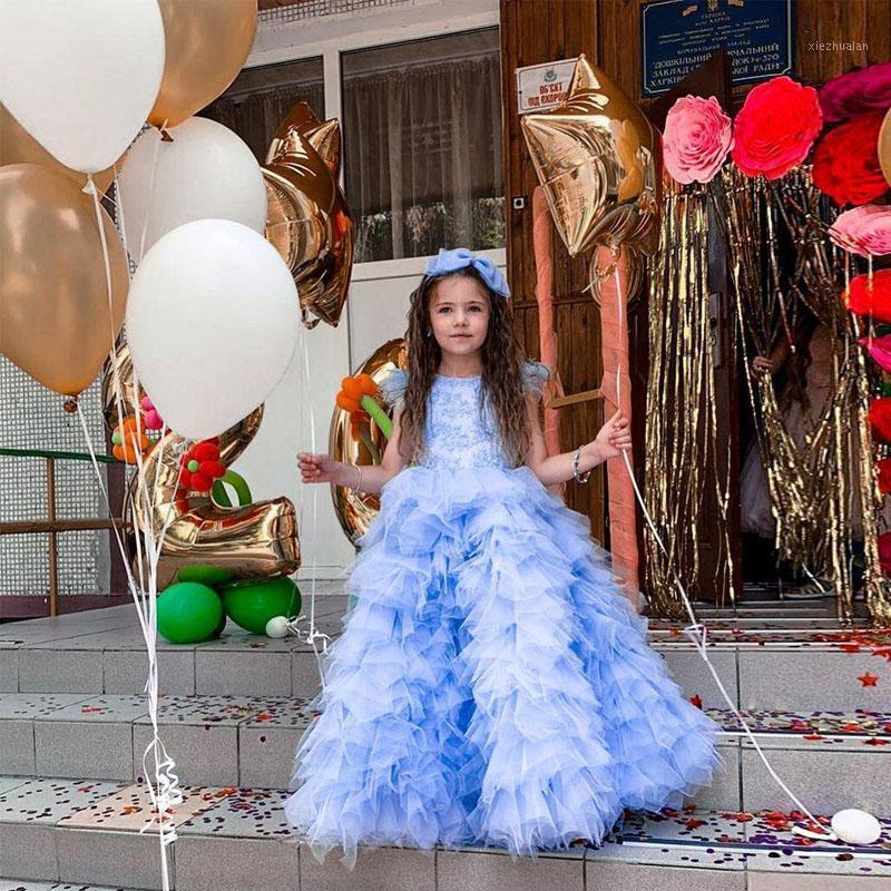 

Newest Sky Blue Ruffles Tier Skirt Flower Girls Dresses Feather Sleeve Appliques Little Kids Pageant Dress Child Formal Gown1, Khaki