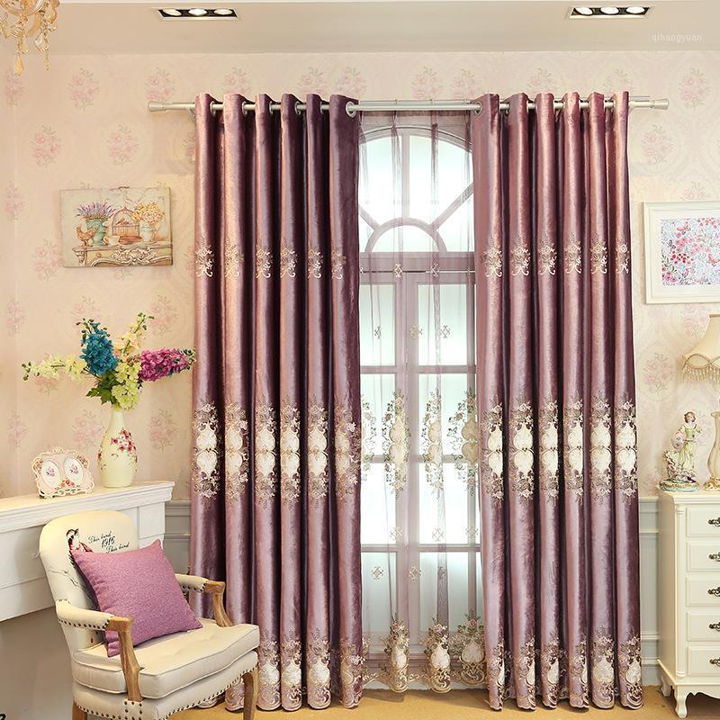 

European Velvet Embroidered Purple Shade Curtains for Living Dining Room Bedroom.1, Tulle