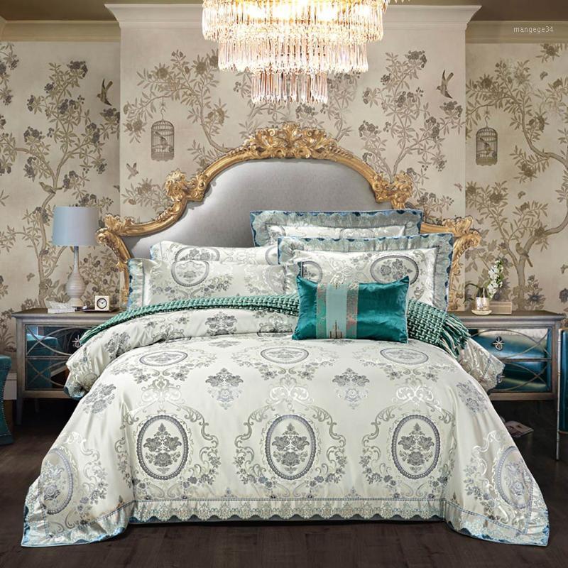 

Svetanya European Silver Jacquard Luxury Bedding Sets King Queen Size Satin Linens Sheet Duvet Cover Pillow Sham1, 20205137