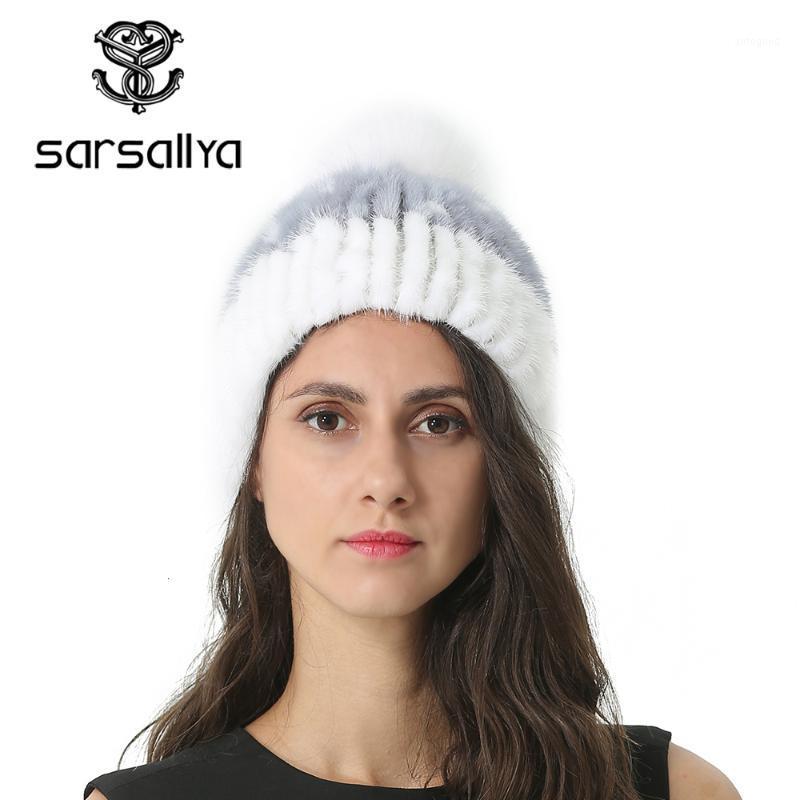 

Beanie/Skull Caps Knitted Mink Hat Women Fur Beanies Female Winter With Pompom Warm Autumn For Ladies White Beanie 20211