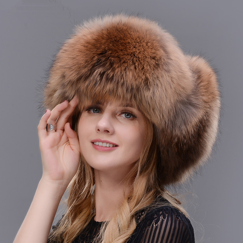 Winter thick of Natural Raccoon Skin Silver Fox Fur Unisex leather Cap Lei Feng Ear Ski Hat in the warm
