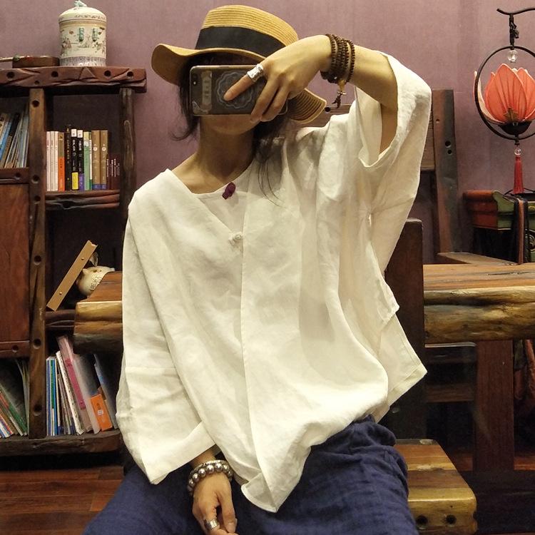 

Women Spring Autumn Solid Color Blouse Ladies Plus Size Vintage Linen Shirt Tops Female 2020 Oversize Short Tops, Green