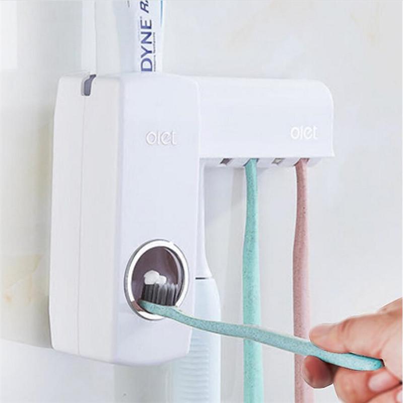 

Automatic Bathroom Accessories Toothpaste Extruder Five Toothbrush Holder Set Solid Color Sucker Toothpaste Holders JJ147