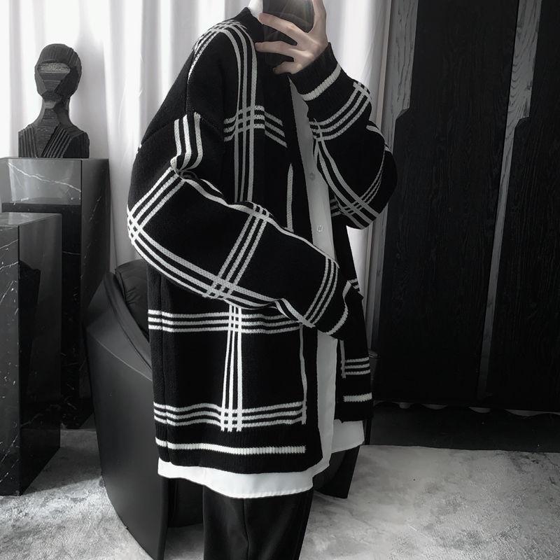 

2020 Men's Casual Long-Sleeved Loose Fashion Cool Knitted Cardigan Autumn and Winter Sweater