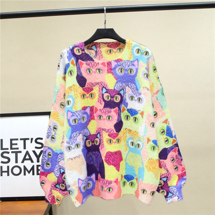 

2021 Winter New the Stunning Fashion Cat Loose-fitting Plus Size Sweater for Women's Clothes Qruo, The pic