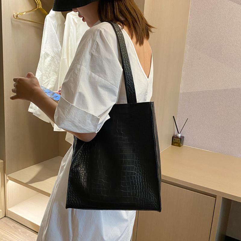 

LOOZYKIT Creative Design Portable PU Leather Shoulder Bag Classic Texture Chic Women Portable Large Capacity Shopping Handbag, Small