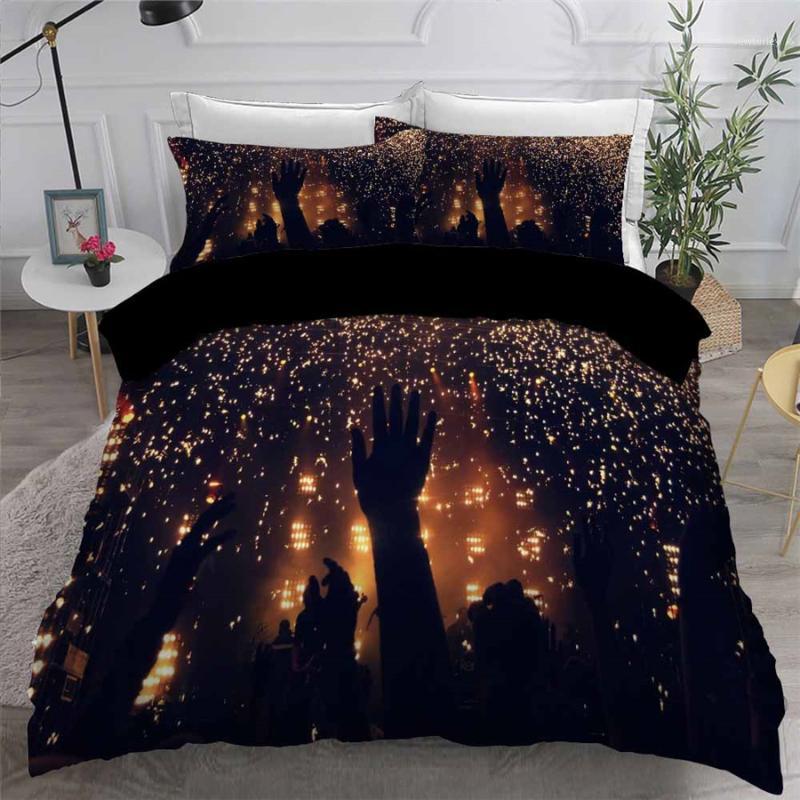 

HELENGILI 3D Bedding Set Concert Crowd Print Duvet Cover Set Bedcloth with Pillowcase Bed Home Textiles #CROWD041, As pic