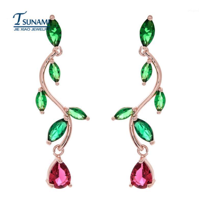 

Stud 2021 Fashionable Plating Plant Rose Golden Cube Zirconia Earrings,Women Long Earrings Swing Girl's Party Jewellery1