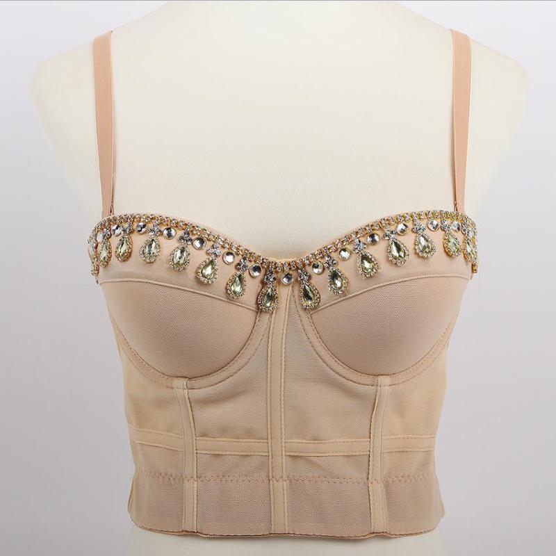 

Sexy bra tops Teardrop beading Mesh Push Up Bralet Women's Corset Bustier Bra Night Club Party Cropped Top Vest Plus Size F20401, Black