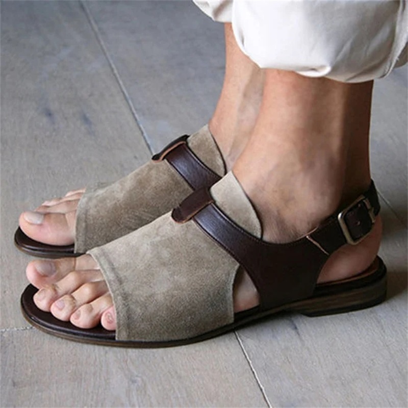 

2021 New Roman for Summer Open Toe Women Casual Buckle Retro Flat Shoes Outdoor Beach Ladies Plus Size Sandals H05r, Grey