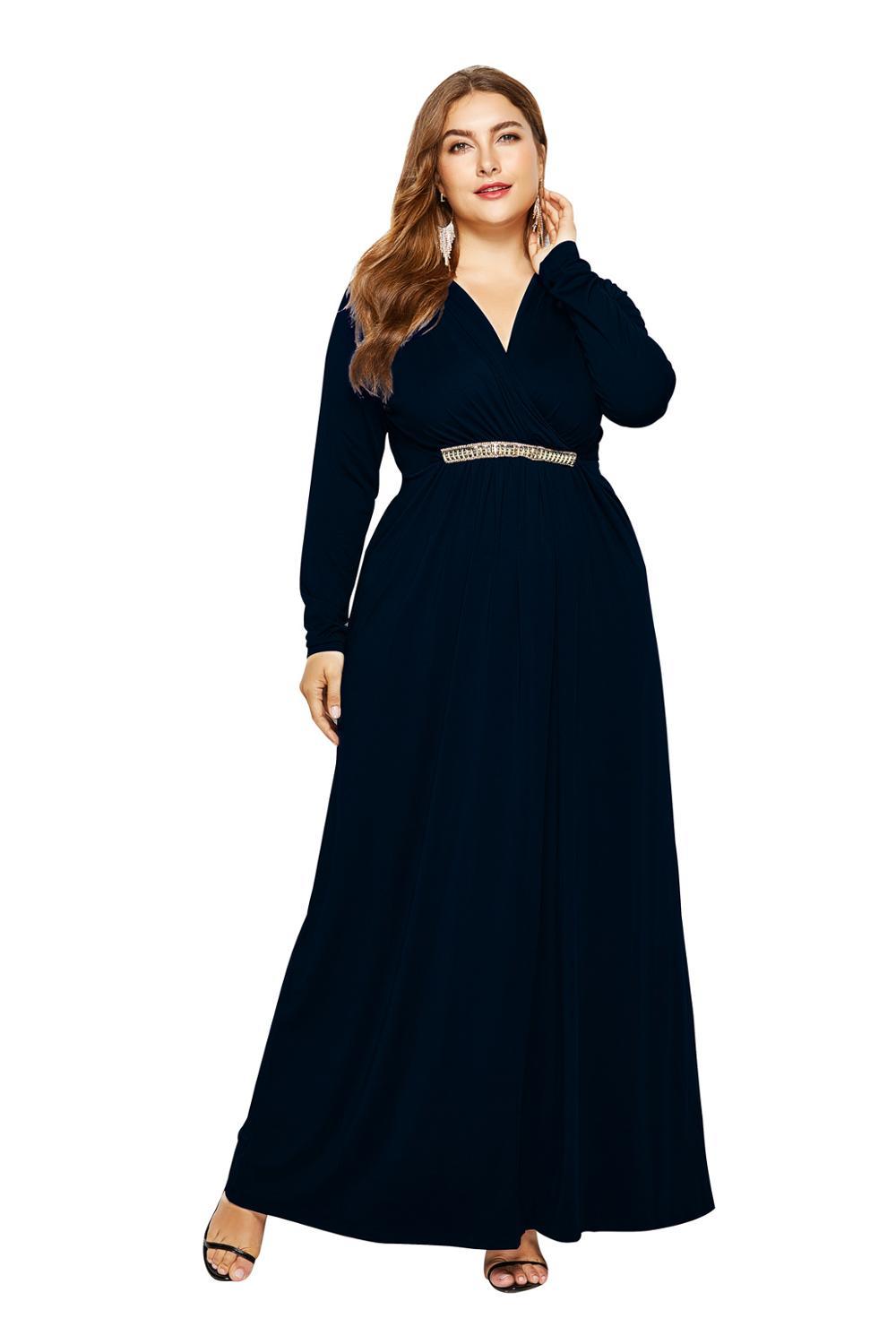 

2021 New Long Sleeves with Sexy V-down Feminine Fashionable Stylish Maxi Dress Loose Size Women's Clothing Rentals Up to High XV0X, Lake blue