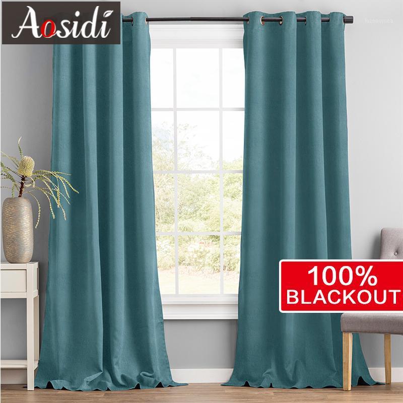 

AOSIDI Linen Textured 100% Blackout Curtains for Bedroom Modern Blind Blackout Living Room Curtain Window Treatment Panel Drapes1, Green