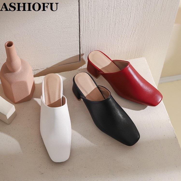 

Womens New 2021 Block-heeled Slippers Faxu-leather Real-photos Sexy Three Colors Plus Size Evening Fashion Club Slipper Shoes, Black