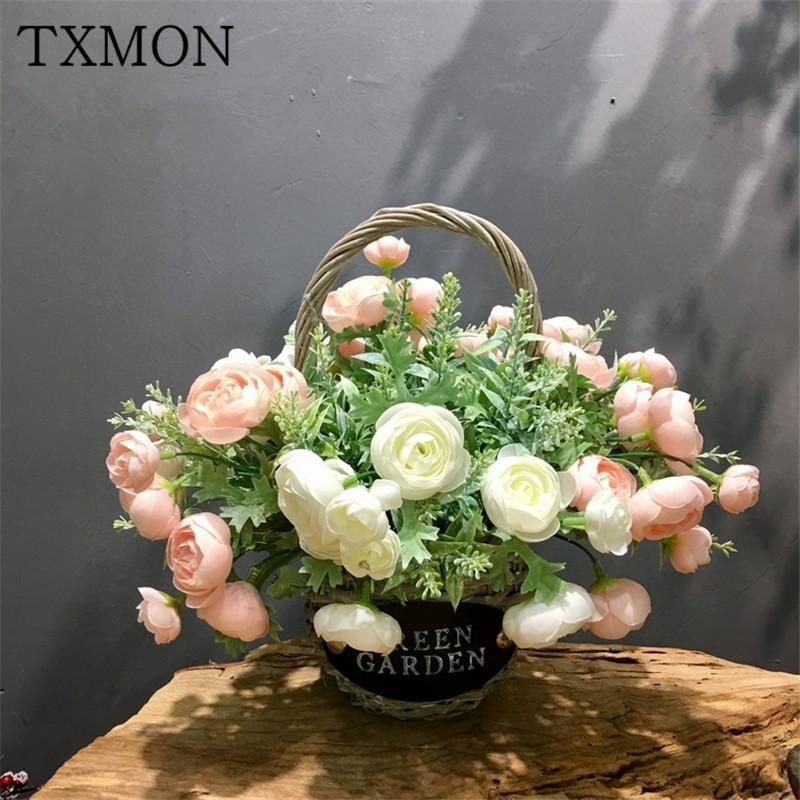

Multi-color pastoral bouquet of solid color export green leaf flower simulation silk flower room hotel garden decoration, Blue