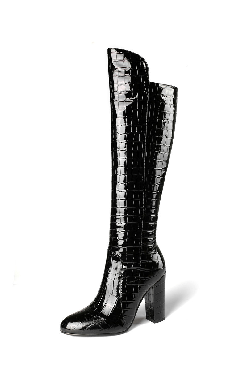 

2021 New Large 34-43 Knee High Winter Fashion 3-color Ladies Thick Heels Toe Women's Boots 9B72, Yellow.