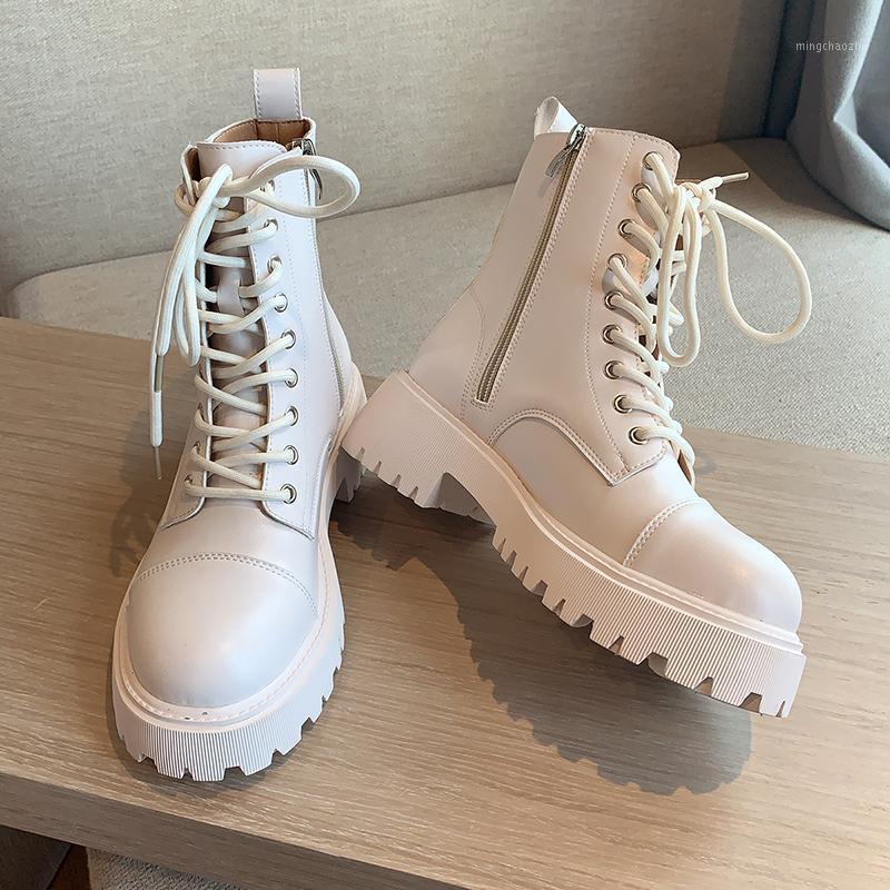 

Black White Boots Women Motorcycle Shoes Platforms Ankle Boots Woman High Heels 2020 Autumn Women Comfortable Combat1, Beige