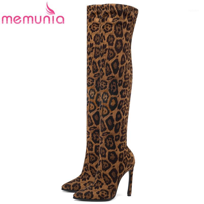 

MEMUNIA 2020 New stretch leopard boots autumn winter shoes women stiletto high heels over the knee boots women ladies high1, Black