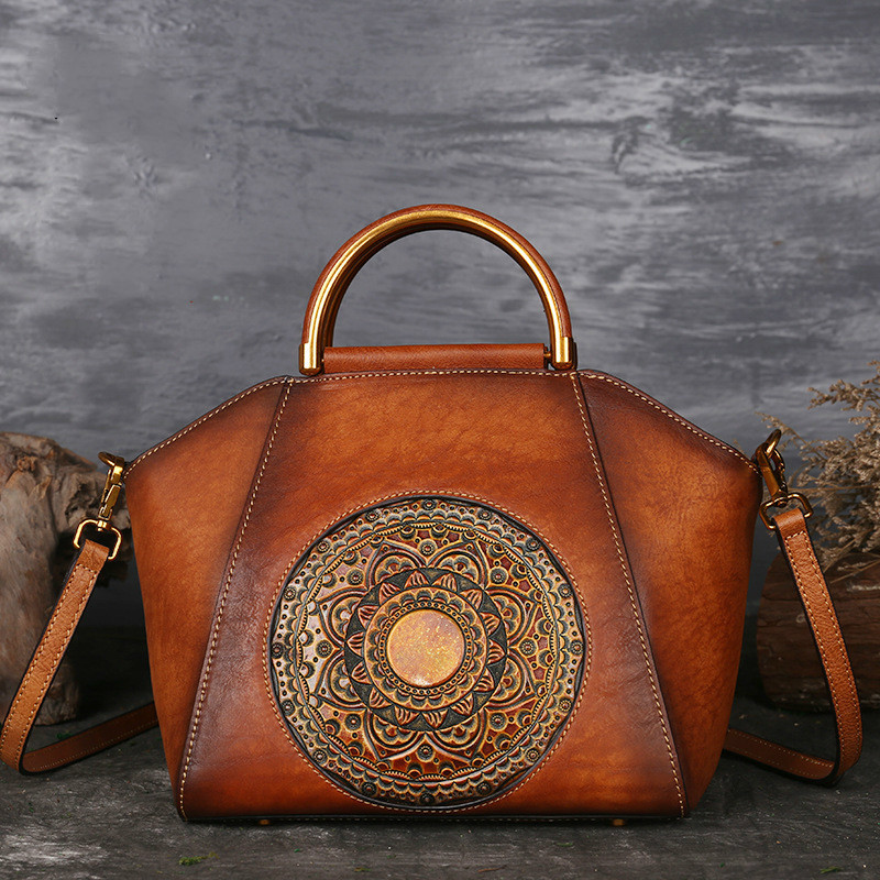 

Luxury Women Genuine Leather Handbags Ladies Retro Elegant Shoulder Messenger Bag Cow Leather Handmade Womans Bags C0121, Brown