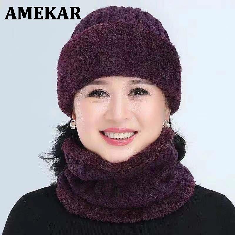 

Beanie/Skull Caps Winter Balaclava Women's Stripes Knitted Hat Mask Gorras Warmer Hats For Mom Skullies Warm Wool Beanies Cap, Grey