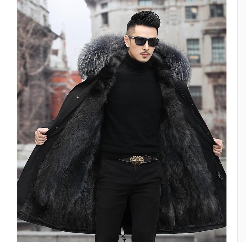 

2020 Fur Winter Manly Coat Medium Length Skin on a Pie Overcoming Detachable Hood Lining Keep Hot Cotton Clothes Gpof, Middle length 5